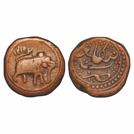 Mysore, Copper Paisa, 10.98g, Tipu Sultan, Bengalur Mint, AM 1215, Obv: Elephant towards r