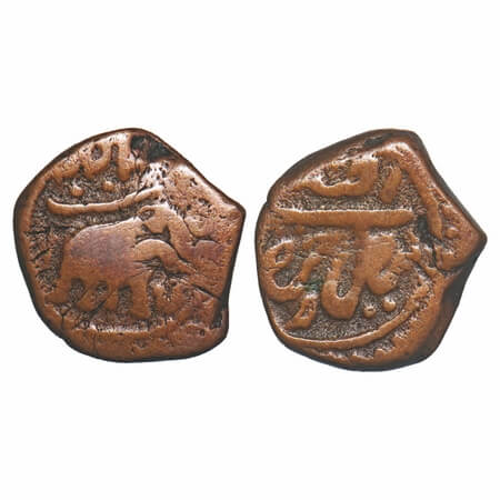 Mysore, Copper ¼ Paisa/Akhtar, 2.50g, Tipu Sultan, Faiz Hisar Mint, 'Te', unclear date abo