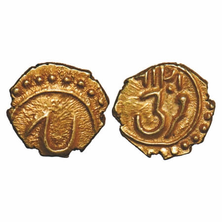 Mysore, Tipu Sultan, Gold Fanam, 0.37g, Farrukhi Mint, AM 1216 (Retrograde), Obv: Persian 