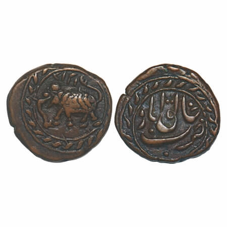 Mysore, Tipu Sultan, Copper ½ Paisa, 5.61g, Khaliqabad Mint, AM 1217, retro date above ele
