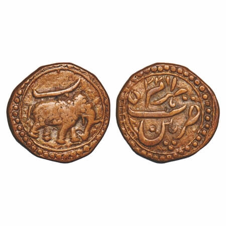 Mysore, Copper ½ Paisa/Bahram, 5.45g, Tipu Sultan, Patan Mint, 'Be'. AM 1225 (retrograde d