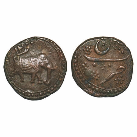 Mysore, Copper Paisa, 11.16g, Tipu Sultan, Patan Mint, AH 1200 (normal date) Obv: Date abo