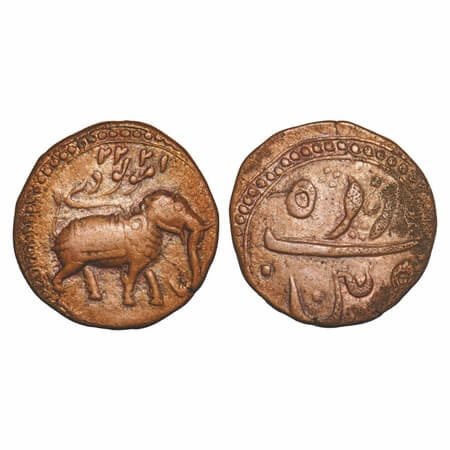 Mysore, Copper Paisa/Zohra, 10.97g Tipu Sultan, Patan Mint, AM 1222 (retrograde date), Obv
