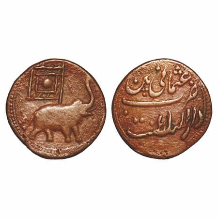 Mysore, Copper 2 Paisa/Usmani, 24.42g, Tipu Sultan, Dar us Sultanat Patan Mint, AM 1218 (r