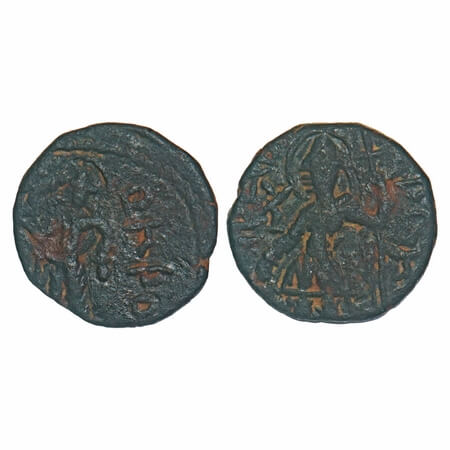Kushanas, Kanishka I (c. 127-158 AD), Copper ¼ Drachma, 4.31g, 17.67x17.73mm, Erect Lingam