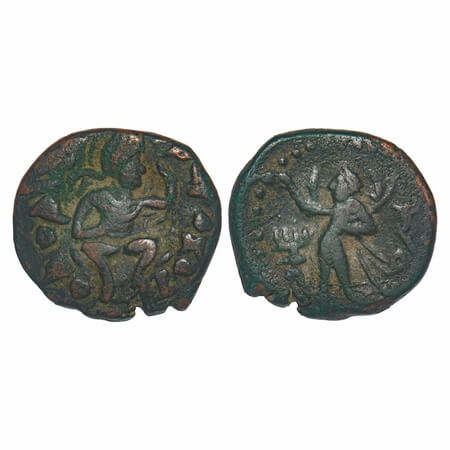 Kushanas, Huvishka (c. 158-195 AD), Copper Drachma/half unit 9.21g, 21.46x23.26mm, Obv: Ki