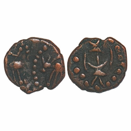 Later Kushana, Kaut Kula (c. 350-450 AD), Copper Drachma, 4.43g, 17.72x19.29mm, Error, Obv