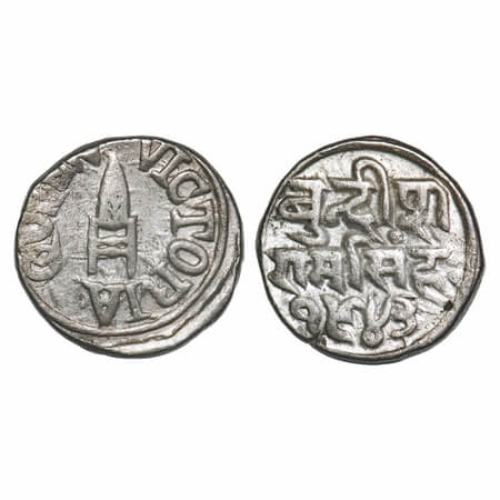 Bundi, Silver Rupee, 10.69g, Ram Singh (VS 1878-1946 / 1824-1889 AD), INO Queen Victoria &