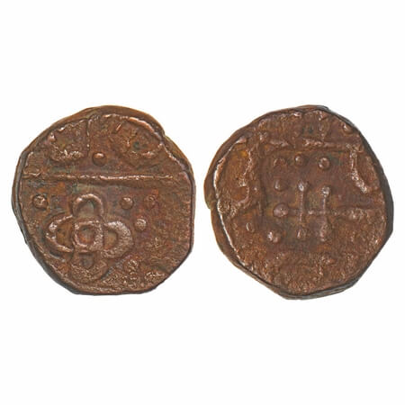 Dhar, Copper Paisa, 10.59g, Obv: Geometricaly designed flower, Rev: sword. KM Unlisted. Ve