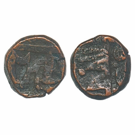 Dhar, Copper Paisa, 13.82g, Obv: double flag, Rev: vertical sword. KM Unlisted. Very Fine,