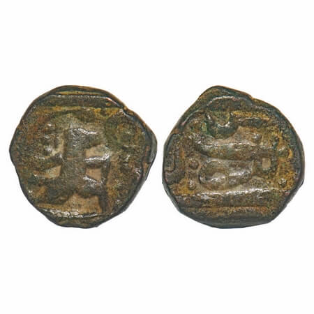 Dhar, Copper Paisa, 13.37g, Obv: Hanuman running right, Rev: sword. KM Unlisted. Very Fine