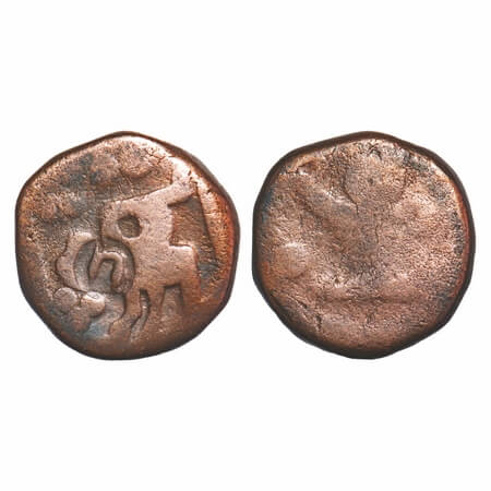 Dhar, Copper Paisa, 12.80g, Anand Rao Pawar III (AH 1276-1316/1860-1898 AD), Obv: Hanuman 