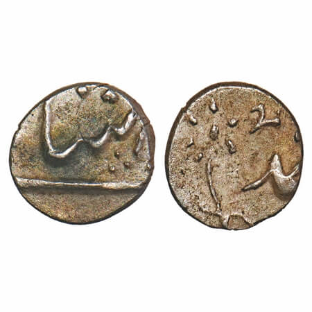 Hyderabad early issue, Silver 1/32 Rupee/half Anna, 0.34g, INO Muhammad Shah, struck at (K