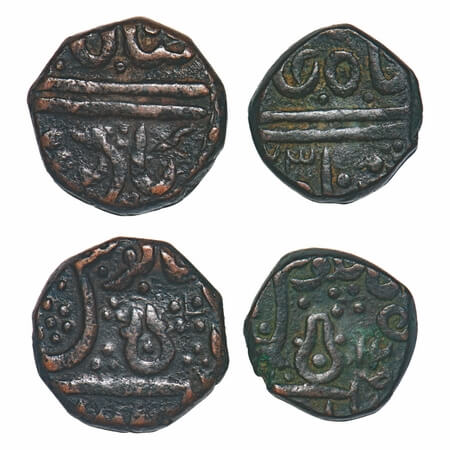 Indore, Copper ½ & ¼ Anna (2 Coins), 14.54 & 10.05g, Maheshwar Mint, Do dandi type, INO Sh