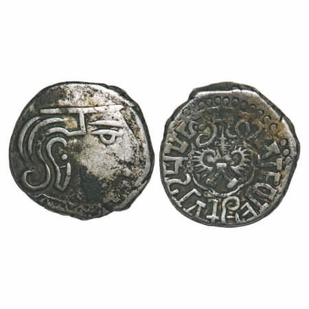 Guptas, Kumaragupta I (AD 414-455), Silver Drachma, Garuda type, 1.95g, 13.18x13.71mm, Obv