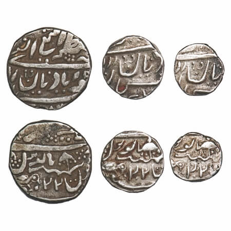 Jaisalmir, Silver Rupee, ½, ¼, (3 coins), Ranjit Singh (1846-1864 AD), Akhey Shahi, 22 RY 