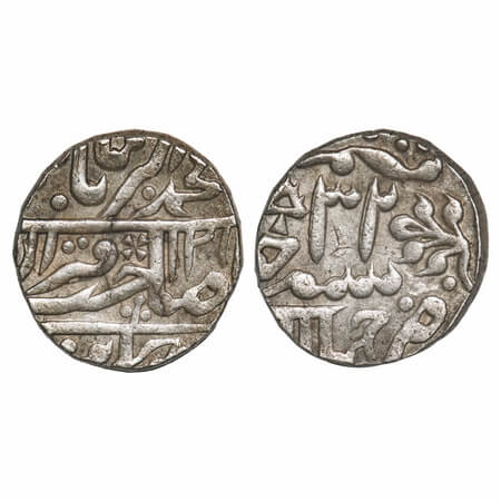 Jhalawar, Silver Rupee, 11.21g, Mughal Issue, INO Muhammad Akbar II, AH 121X / 32 RY, Jhal