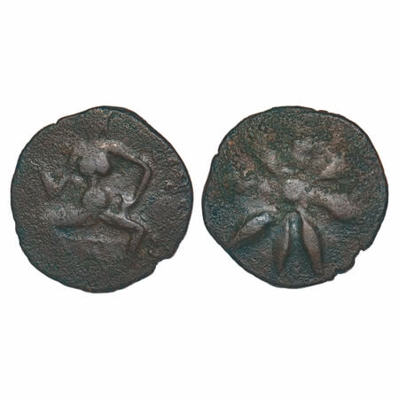 Post-Gupta, Rashtrakuta period, Lajja Gauri type, Uninscribed, Copper Unit, 8.07g, 27.85x2