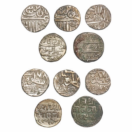 Kutch, Silver Kori, (5 coins), Bharmalji I, Tamachiji, Gohodji II, Deshalji II(2). Rajgor