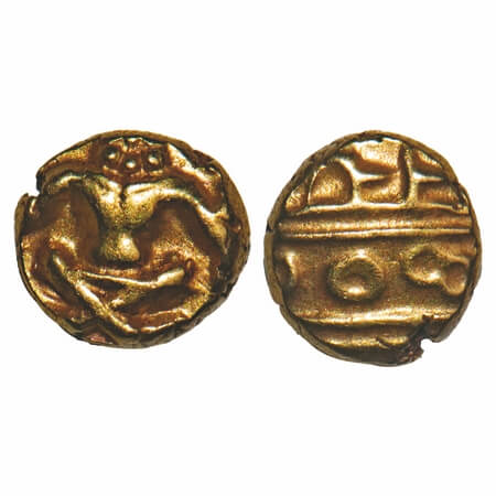 Mysore, Gold Fanam, 0.39g, Anonymous Issue, in the name of Shah Alam II, Obv: Narsimha, Re