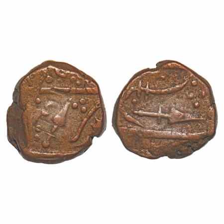 Sunth, Copper Paisa, 9.61g, Parmar Rulers, Rampur Mint, Obv: Spear & sword, Rev: Spear. Sa