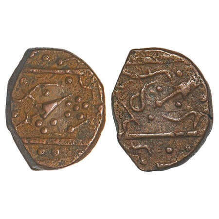 Sunth, Copper Paisa, 8.02g, Parmar Rulers, Rampur Mint, Obv: Spear & sword, Rev: Spear & s