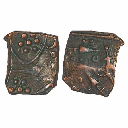 Sunth, Copper ½ Paisa, 5.82g, Parmar Rulers, Rampur Mint, Obv: 4 Spear, Rev: pelleted flow