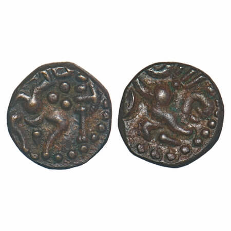 Travancore (Venad as vassals), Copper Thirai Cash, 2.63g, Obv: standing Figure flanked by 