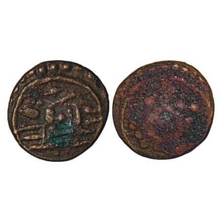 Travancore, Copper, 1.32g, Ananthasayanam issues, Obv: Padmanabha to left, Rev: decorated