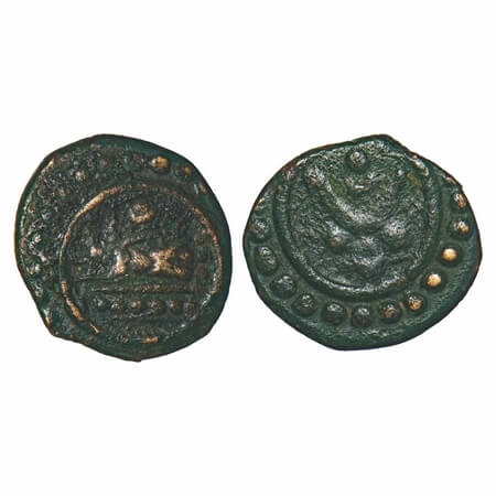 Travancore, Copper, 0.97g, Ananthasayanam issues, Obv: Padmanabha to left, Rev: Namam. B.S
