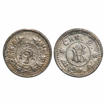 Travancore, Silver, 2 Chuckram, 0.78g, Rama Varma VI (ME 1061-1099/ 1885-1924 AD), Obv: Co
