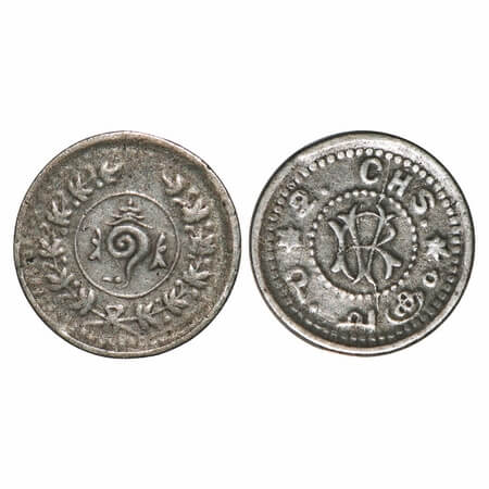 Travancore, Silver 2 Chuckrams, 0.74g, Rama Varma VI (ME 1061-1099/ 1885-1924 AD), Obv: Co