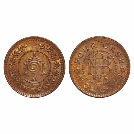 Travancore, Bronze 4 Cash (1938-1949 AD issue), 2.00g, Bala Rama Varma II (ME 1101-1126, 1
