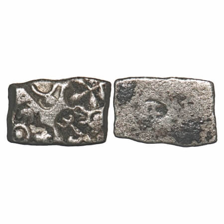 Sangam Age, Ancient Pandya, Silver Karshapana, 1.31g, 9.03x13.09mm, Five symbol type, Obv: