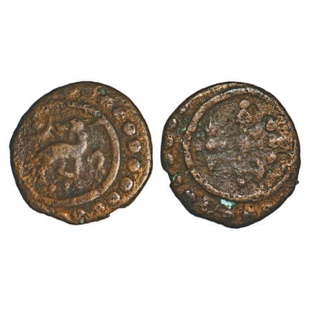 Travancore, Copper Thirai Cash, 1.05g, Obv: Deer to right & crescent above, Rev: flower. A