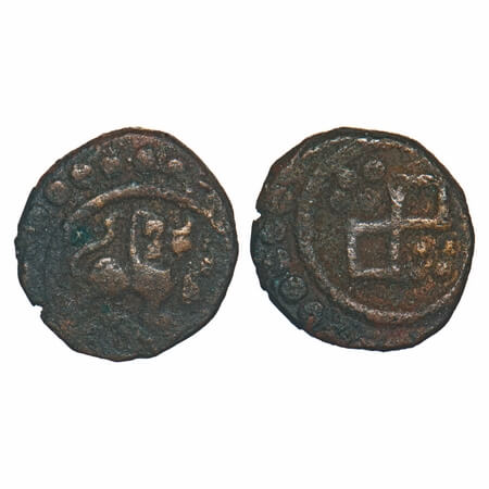 Travancore, Copper Thirai Cash, 1.31g, Obv: Lion to right, Rev: lozenge symbol. B.Sarasan 