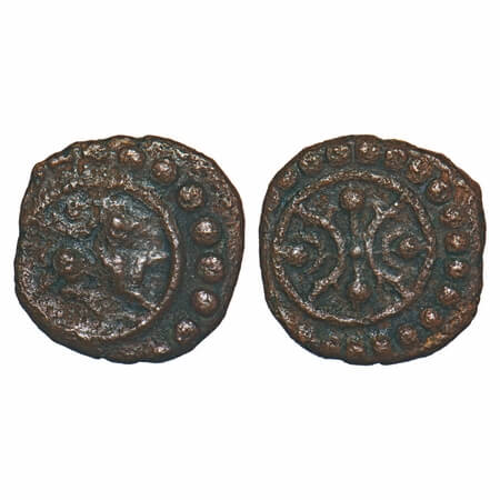 Travancore, Copper Thirai Cash, 1.18g, Obv: Lion walking right, sun & moon above, Rev: Sri