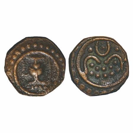 Travancore, Copper Thirai Cash, 1.28g, Obv: Jug (kamandalam) used for rituals in temple, R