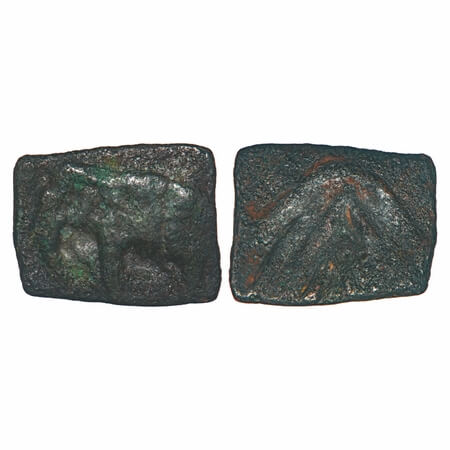 Sangam Age, Ancient Pandya, Copper Unit, 2.83g,15.03x19.01mm, Obv: Elephant walking to lef