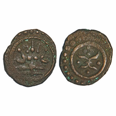 Travancore, Copper Thirai Cash, 1.20g, Obv: Lakshmi seated, holding lotus buds, Rev: Sriva