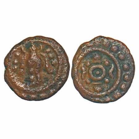 Travancore, Copper Thira Cash, 1.01g, Obv: conch to right. B.Sarasan 369 type unlisted. Ve