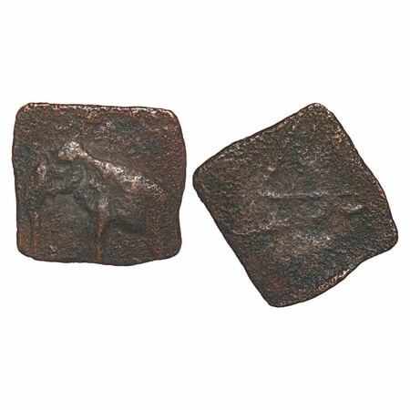 Sangam Age, Ancient Pandya, Copper Unit, 1.32g,16.69x18.27mm, Obv: Elephant walking to lef