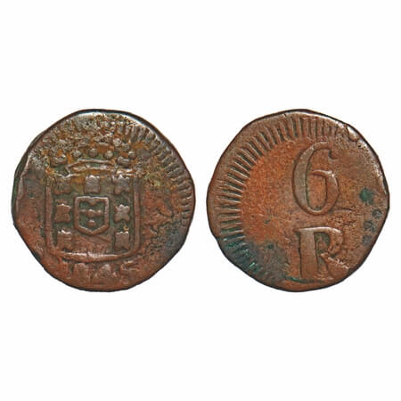 Indo Portuguese, Copper 6 Reis, 3.69g, D.Maria II (1834-1853 AD), 1845. A.Gomes (page 595)