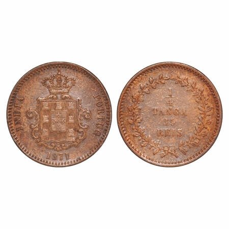Indo Pourtuguese, Copper, 1/4 Tanga / 15 Reis, 9.40g, D. Luis (1861-1889 AD), 1871 AD, Goa