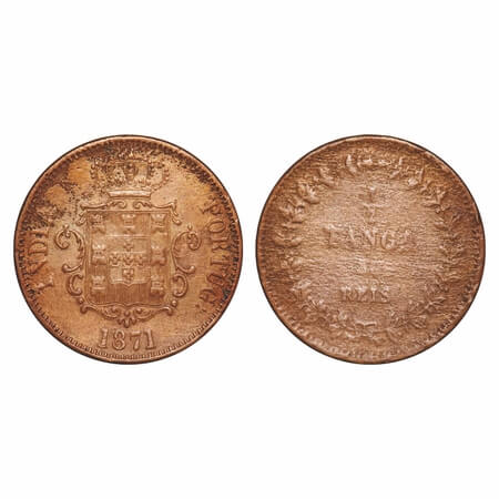Indo Pourtuguese, Copper, ½ Tanga / 30 Reis, 17.28g, D. Luis (1861-1889 AD), 1871 AD, Goa 