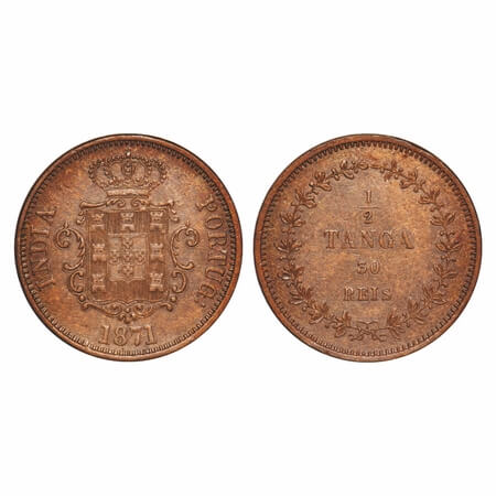 Indo Pourtuguese, Copper, ½ Tanga / 30 Reis, 18.92g, D. Luis (1861-1889 AD), 1871 AD, Goa 