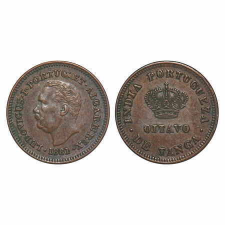 Indo Portuguese, Copper Oitavo/ 1/8 Tanga, 3.19g, D. Luis, 1881 AD. A.Gomes (page 602) 09.