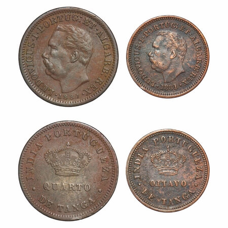 Indo Portuguese, Copper 1/4 (Quarto) & 1/8 (Oitavo) Tanga (2 Coins), D. Luis, 1881. A.Gome