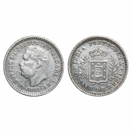 Indo Portuguese, Silver 1/8 Rupia, 1.45g, D Luis (1861-1889 AD), 1881 AD, Goa issue, date,