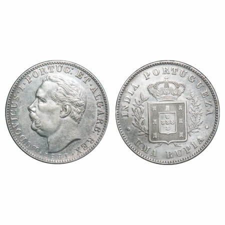 Indo Portuguese, Silver Rupia, 11.61g, D Luis (1861-1889 AD), 1881 AD, Goa issue, Bust on 